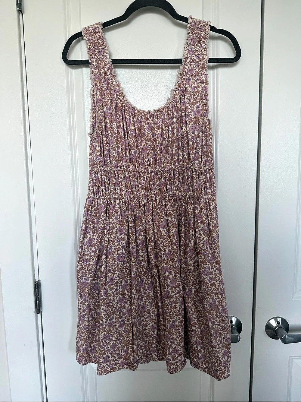 American Eagle AE Floral Smocked Babydoll Mini Dress Pink & Purple Large